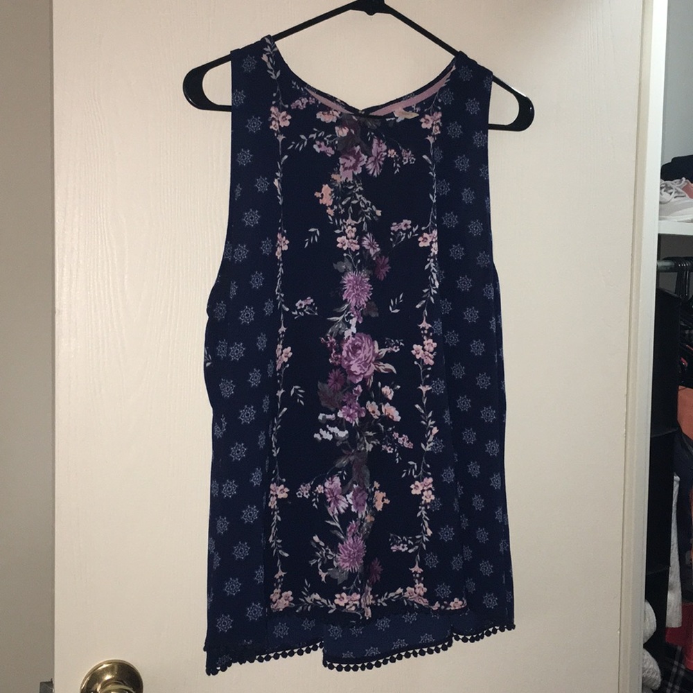 Blue Floral Sleeveless Shirt